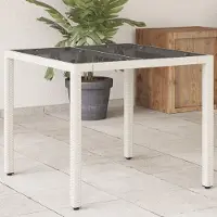 Prolenta Maison Exclusive - Tavolo da giardino con piano in vetro bianco 90x90x75 cm Poly Rattan