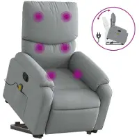 Syfax Poltrona Alzapersona Massaggi Reclinabile Grigio Chiaro Tessuto