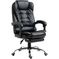 HOMCOM Sedia da Ufficio in Pelle finta Nera ad Altezza Regolabile con Schienale Reclinabile a 145¡ã e Poggiapiedi, 64.5x69x109-117cm