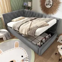 STILVORA Letto imbottito 90x190 con rete letto divano letto letto per bambini con contenitore, struttura letto con doghe in legno, grigio, senza materasso