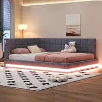 MODFU Divano letto moderno 160x200 senza materasso letto matrimoniale letto per ragazzi con illuminazione LED e connessione USB, letto per ospiti con rete a doghe, grigio