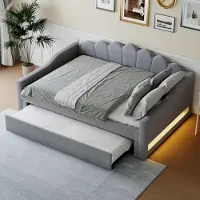 STILVORA divano letto 140x200 con letto estraibile, letto da giorno con illuminazione LED regolabile a 7 colori, letto per ragazzi con struttura in legno, senza materasso, grigio