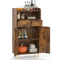 Costway Armadio multiuso con doppia anta, 2 cassetti, ripiano, armadio da soggiorno in legno, armadio da cucina, armadio portaoggetti, 60x30x113cm, marrone