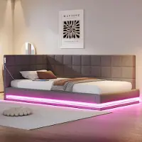 OKWISH Divano letto moderno 90x200 Letto per bambini con illuminazione LED e connessione USB, letto supplementare senza materasso con griglia, grigio