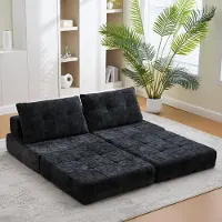 MODFU Divano pieghevole portatile con schienale, materasso pieghevole, letto pieghevole per soggiorno e camera da letto, poltrona relax con cuscino, colore nero