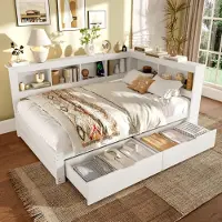 MODFU divano letto 140x200 daybed, daybed con USB+presa, letto per ragazzi con materasso con 2 cassetti+telaio a doghe, bianco