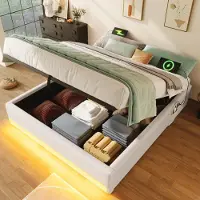 OKWISH Letto imbottito 90x200 con striscia LED e piccole tasche portaoggetti, letto singolo con USB e Type-C, letto per ragazzi senza testata e materasso, grigio