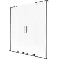 Mexen Velar L Duo paravento per vasca da bagno a 2 ante scorrevoli 160 x 150 cm, gelo, grigio canna di fucile spazzolato