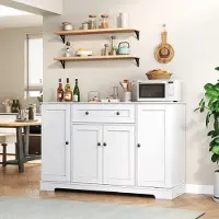 Merax Credenza con cassetti e ante a ripiani, cassettiera con ripiani regolabili, buffet da cucina con protezione antiribaltamento, ideale per la cucina, bianco
