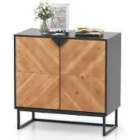 Costway Mobiletto buffet con vano portaoggetti, Mobiletto credenza con ante e ripiano, Tavolo consolle con gambe in metallo, Mobiletto moderno d'accento nero