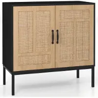Costway Credenza in rattan , mobile buffet boho, mobile buffet con 3 ripiani regolabili e 2 ante, nero