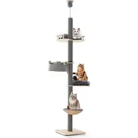 Coast Albero per gatti a 5 livelli 236-271 cm, albero per gatti alto fino al soffitto, albero da arrampicata con amaca, cesto e letto, arredamento per gatti in legno, grigio
