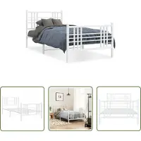 The Living Store Struttura letto con testiera e pediera in metallo bianco 90x190 cm
