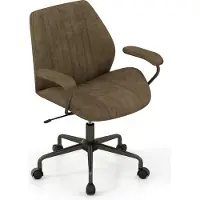 Costway Sedia da ufficio , sedia ergonomica girevole con braccioli imbottiti, sedia per computer, regolabile in altezza, funzione dondolo, sedia da scrivania, verde oliva