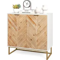 Costway Mobiletto buffet con vano portaoggetti, Mobiletto credenza con ante e ripiano, Tavolo consolle con gambe in metallo, Mobiletto d'accento moderno bianco