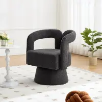 OKWISH poltrona girevole a 360 gradi, poltrona a botte con ampia imbottitura, poltrona in tessuto soffice per soggiorno, camera da letto, ufficio,d'attesa, grigio scuro