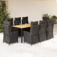 Prolenta Maison Exclusive - Set da Pranzo da Giardino 9 pz con Cuscini Nero in Polyrattan