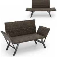 Costway Panchina da giardino in polyrattan con funzione reclinabile, divano da giardino con imbottitura in schiuma e braccioli regolabili, panca da balcone con portata fino a 300 kg