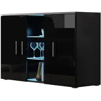 Mirjan 24 Cassettiera vetrata con illuminazione a LED blu KARA – nero / nero lucido