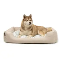 Lionto lettino per cani , accogliente letto per cani con cuscino reversibile e rimovibile, base antiscivolo, 110x80 cm, beige