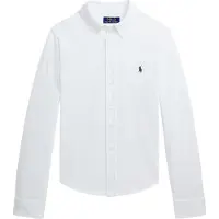 Ralph Lauren per ragazzo. 323914506002 Camicia in piqué di cotone ultraleggero bianco ((L) 10/12años= 150/161cm), Casual, Manica lunga,