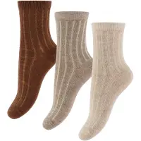 Minymo Kid's Wool Socks Rib 3-Pack Calze casual Bambini (15-18, beige)