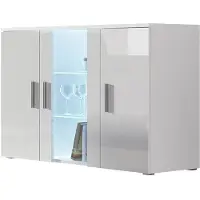 Mirjan 24 Cassettiera vetrata con illuminazione a LED RGB KARA – bianco / bianco lucido