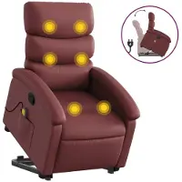 Syfax Poltrona Alzapersone Massaggi Reclinabile Rosso Vino Pelle finta