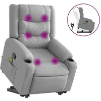Syfax Poltrona Alzapersona Massaggi Reclinabile Grigio Chiaro Tessuto