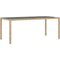 Syfax Tavolo da Giardino Piano in Vetro Beige 190x90x75 cm Polyrattan
