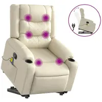 Syfax Poltrona Alzapersona Reclinabile Massaggio Crema Pelle finta
