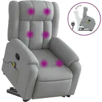 Syfax Poltrona Alzapersona Massaggi Reclinabile Grigio Chiaro Tessuto