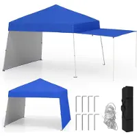 Costway padiglione pop-up 430x280cm con 2 pareti laterali convertibili in tenda, padiglione da giardino portatile, tenda da campeggio per feste all'aperto blu