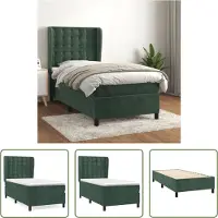 The Living Store Letto a molle con materasso verde scuro 90x190 cm in velluto