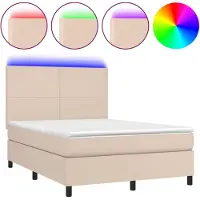 Syfax Giroletto Molle Materasso e LED Cappuccino 140x190cm Pelle finta