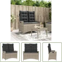 The Living Store Panca da giardino regolabile con cuscino Grigio chiaro in Poly Rattan