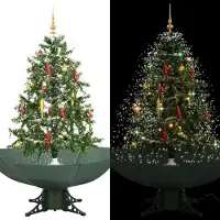 The Living Store Albero di Natale innevato con base a ombrello verde 140 cm