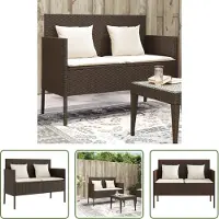 The Living Store Panca da giardino con cuscini in Poly Rattan marrone