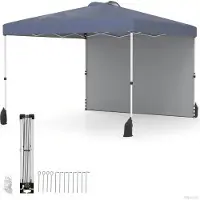 Costway Gazebo pop-up 3x3m, gazebo da giardino portatile con parete laterale, paralume, borsa, 8 picchetti, 4 ancore, 4 corde per il vento e 4 sacchi di sabbia Grigio
