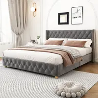 Flieks Letto imbottito 160x200cm letto per ragazzi con rete a doghe, letto matrimoniale letti classici letto per bambini letto in legno massiccio, velluto, grigio