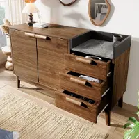 OKWISH cassettiera con mobile a due ante (regolabile in altezza all'interno), credenza con piano in marmo, mobile laterale con 3 cassetti e ripiano a giorno per il soggiorno, H77×L120×P40 cm