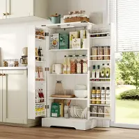 STILVORA mobile da cucina con 2 ante a battente e ripiani regolabili, lavagna con LED e meccanismo antiribaltamento, mobile contenitore per cucina, sala da pranzo e soggiorno, bianco