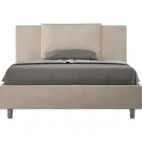 Ityhome - Letto matrimoniale francese con rete imbottito 140x190 microfibra sabbia Antea