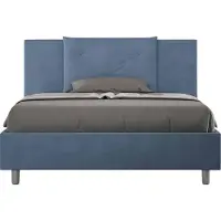 Ityhome - Letto matrimoniale francese con rete imbottito 140x190 microfibra blu Appia