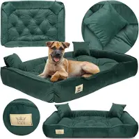 AIO Factory Cuccia per cani, lettiera, 100x75 cm, cuscini, divano, divanetto, recinto, velluto, verde scuro