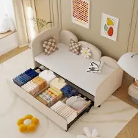 MODFU Divano letto 90x200 cm con letto inferiore estraibile 90x190 cm e griglia a doghe, imbottito in velluto Divano letto per ragazzi, beige (senza materasso)