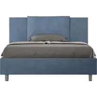Ityhome - Letto matrimoniale francese contenitore imbottito 140x190 microfibra blu Antea