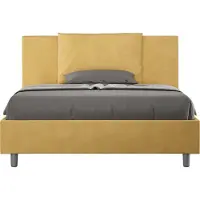 Ityhome - Letto matrimoniale francese contenitore imbottito 140x190 microfibra ocra Antea