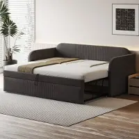 Merax day bed 90x190cm/180x190cm letto estraibile, divano letto allungabile con rete a doghe e braccioli, letto imbottito in lino letto per bambini divano letto, grigio