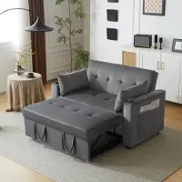 MODFU Divano letto pieghevole, letto singolo/matrimoniale con portabevande e cuscini, divano multifunzionale con funzione letto, adatto per soggiorno, camera da letto, grigio